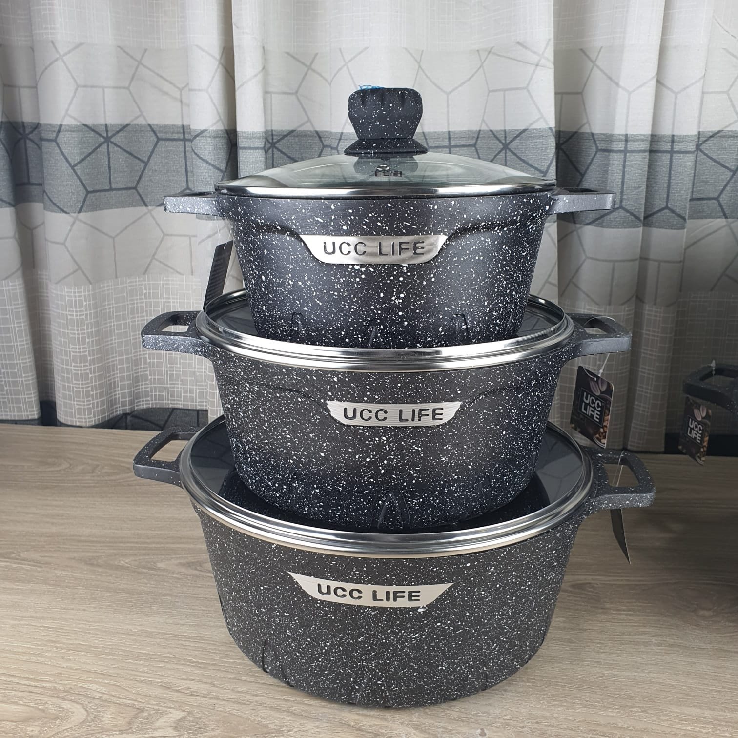 3 Pcs UCC Life Granite coating Casserole Set 24cm 28cm 32cm 7200tk