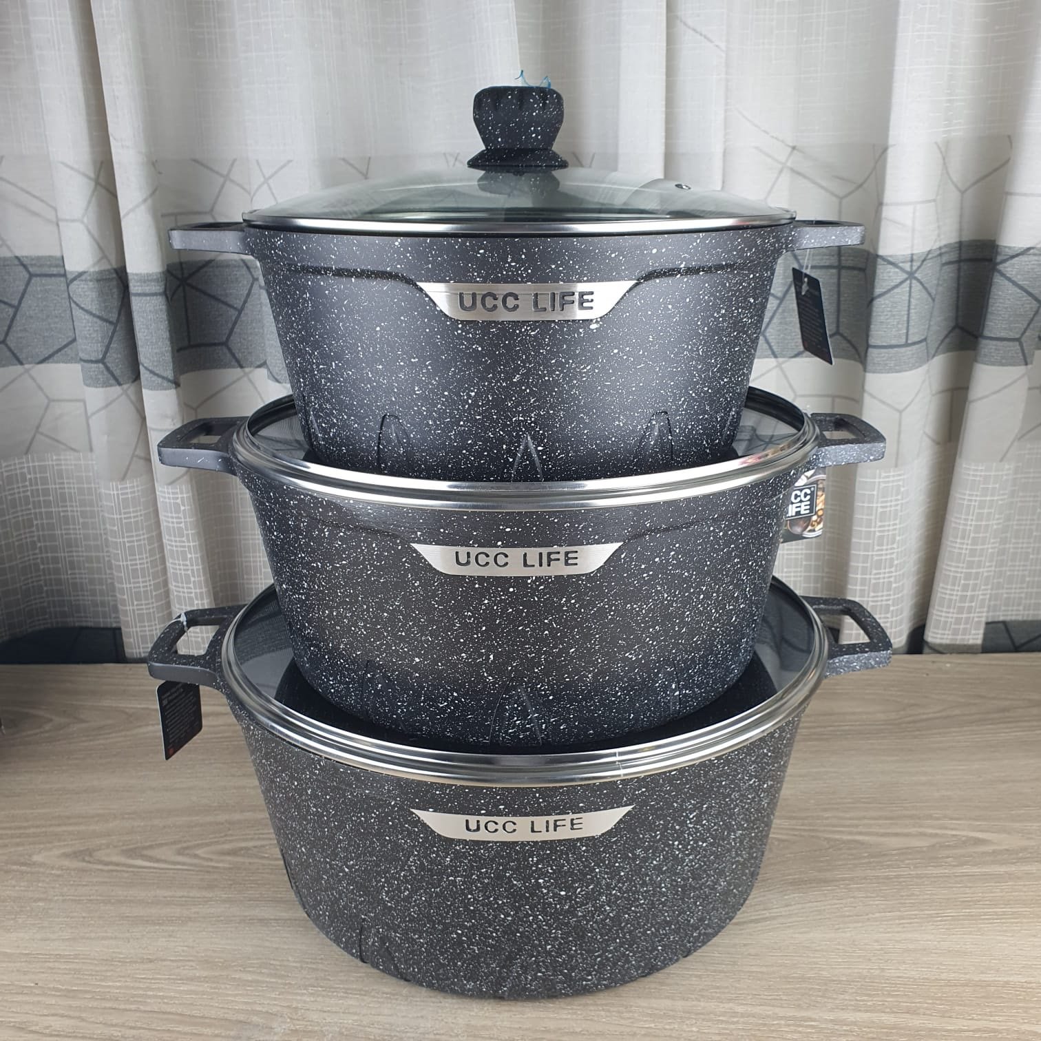 3 Pcs UCC Life Granite coating Casserole Set 32cm 36cm 40cm 9640tk