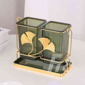 Double Spoon Holder Flower Dark Green (Rectangular)