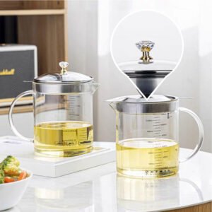 Glass oil filter pot and measurement mug
