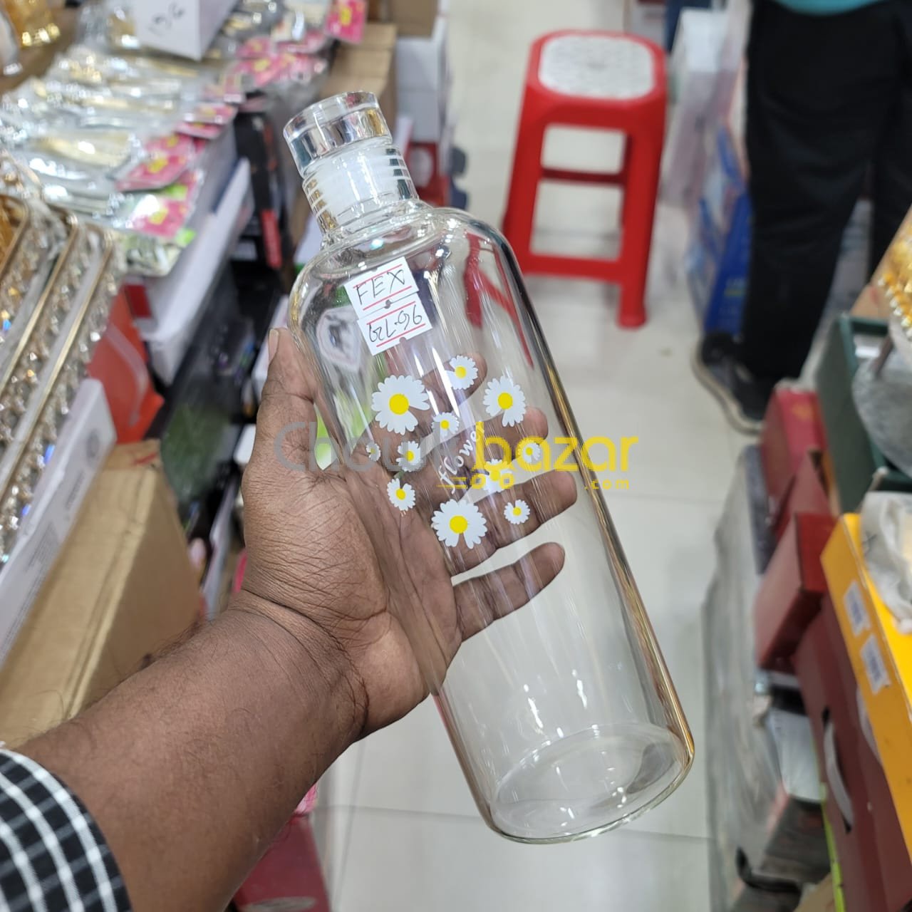 1000ml Flower Design Glass Bottle 00760'