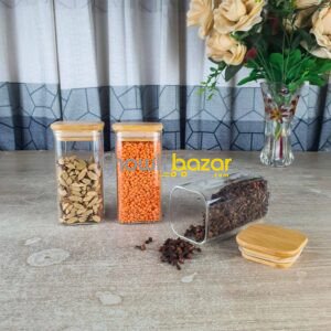 Square Glass Jar 46-45 With Wooden Lid 00824