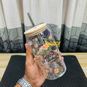 Can Shape Good Afternon Green Flower Juice pot with Straw HDV 00914